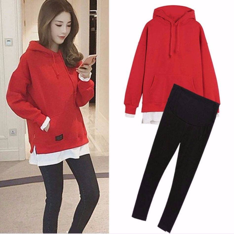 Pregnant woman autumn and winter dress with foreign dress 2021 Spring new net red suit out of fashion Pure Cotton Blouse Plus Suede Thickening