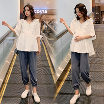 Pregnant women top summer chiffon loose A- line dress sub summer fashion fashion short sleeve T-shirt long pregnant women Summer Set
