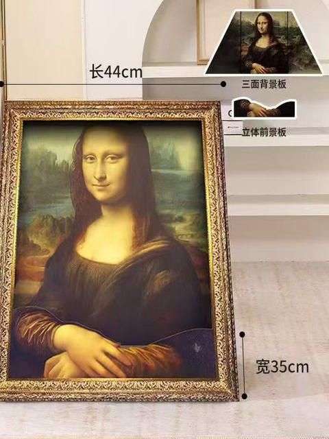 Mona Lisa 4D Stereo Cat Nest Oil Painting Cat Scratching Board with Frame, Integrated Wear-Resistant and Non-Shedding Corrugated Paper Cat Toy