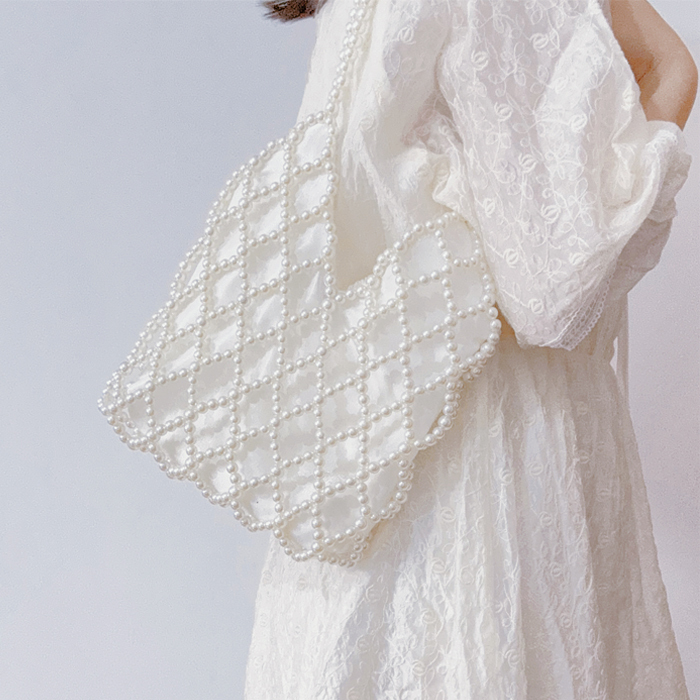Pearl Bag for Women 2024 Summer New Style Handmade Beaded Shoulder Bag DIY Material Bag Large Capacity Woven Handbag
