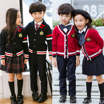 Kindergarten garden clothes British College style school uniform Sweater cardigan three-piece set spring and autumn and winter new primary school class clothes
