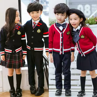 Kindergarten garden clothes British college style school uniform sweater cardigan three-piece set spring and autumn and winter new primary school class clothes