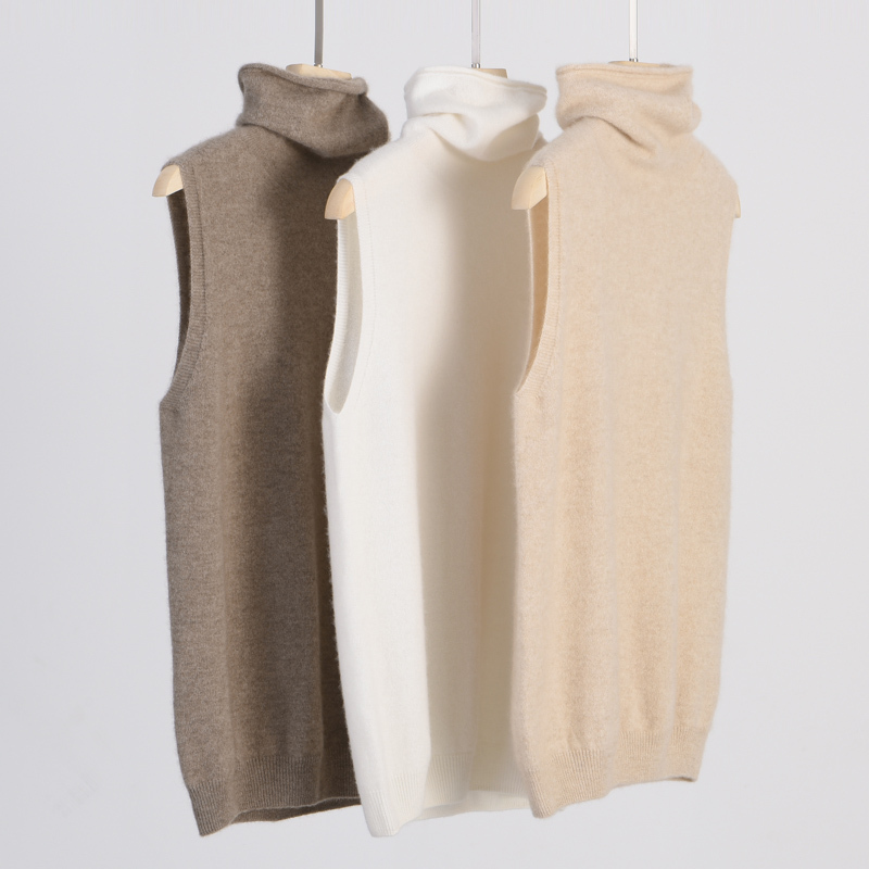 Soft and Luxurious·Autumn and Winter 100% Pure Wool Sweater for Women, One-Line Turtleneck Sleeveless Vest, High-Neck Inner Layering Shirt