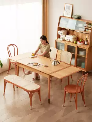 Full solid wood folding table household small apartment rectangular dining table modern simple telescopic dining table and chair combination