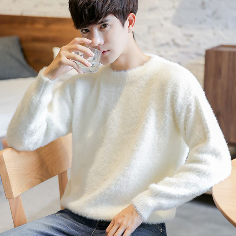 Round Neck Base Layer Winter Warm Thickened Mink Wool Sweater Men's Close-Fitting T-Shirt Mohair Sweater Knitwear
