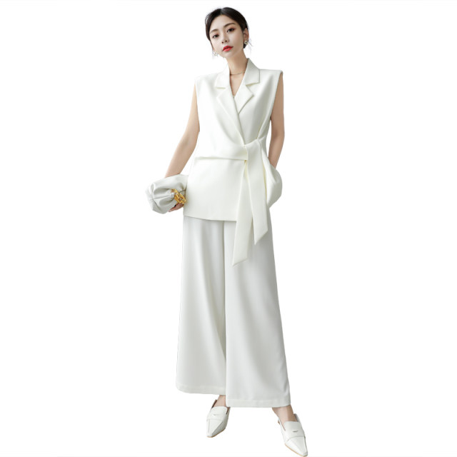 2023 spring and summer new Korean style fashion temperament ladies two-piece suit with vest jacket and wide-leg pants suit