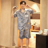 Летняя шелковая тонкая пижама, мультяшный комплект, короткий рукав, коллекция 2023