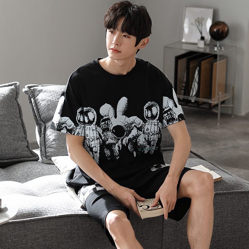 Men's pajamas summer Model thin cold sleeve shorts ice wire Korean sleeve suit wear outside