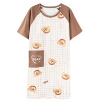 Sleepwear ladies Summer 2024 new pure cotton short sleeves thin summer sleeping dress with long size for big code pregnant womens home clothes