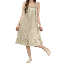 Harnesses Sleeping Skirts summer Women with chest cushion Sleeping ladies Lady Plaid Summer Thin Cotton Cotton Cloth Pregnant Womens Home Conserved Big Codes