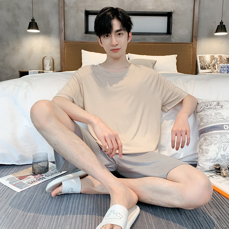 Summer pyjamas for men Modale thin short sleeves Loose Pure Color Sleeve Head Casual Summer Cool Home Suit Suit