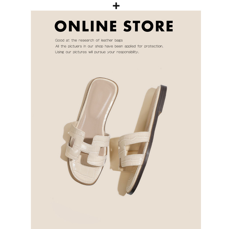 【限时78】全羊皮凉拖鞋夏时尚沙滩平底一字ins潮显白拖鞋女外穿