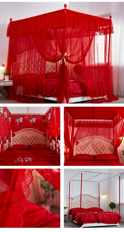 Hôn nhân châu Âu lưới đỏ 1.5m1.8 đám cưới giường đôi nhà tòa án lưới đỏ in bóng dày rèm - Lưới chống muỗi