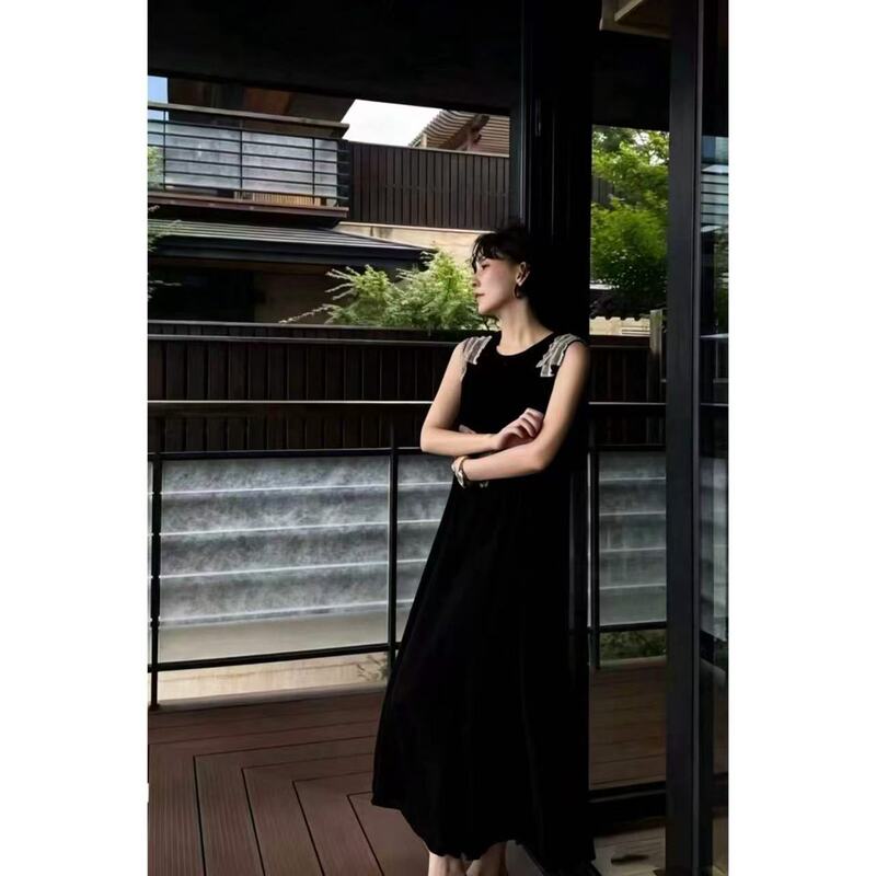 Tutu's Home "100% Silk Velvet High-End Patchwork Sleeveless Dress # 6.21