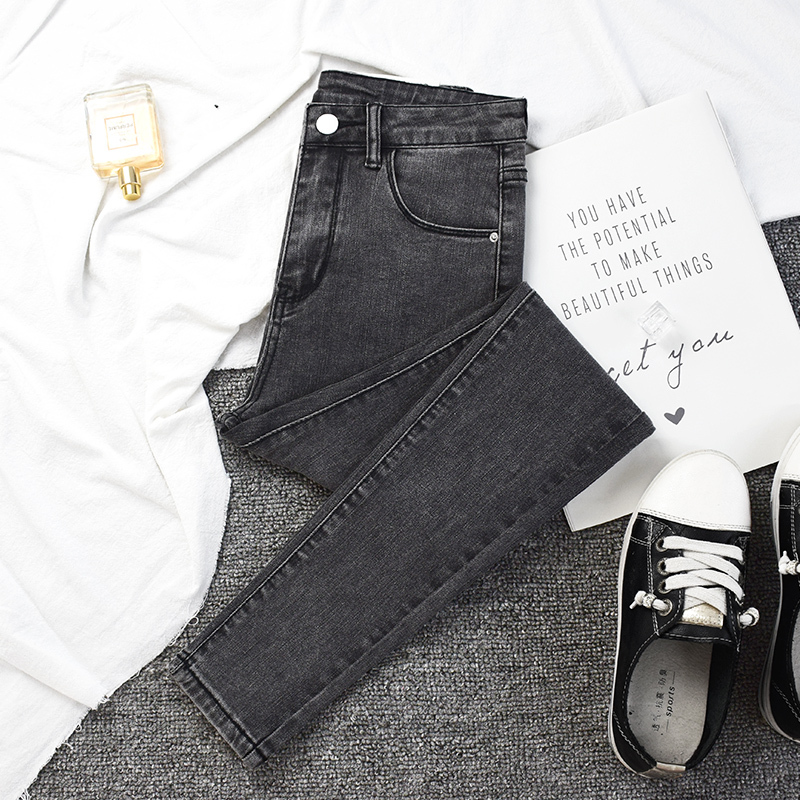 Smoke Gray Jeans for Women, Spring and Summer 2026 New Style, Thin High-Waisted Versatile Slim-Fit Stretch Skinny Pants