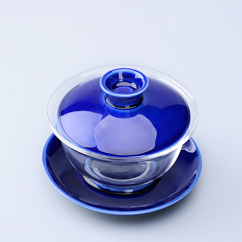 Cover cup glass thickness heat resistant large three-tall tea cup kung fu tea cup brewed tea bowl three barrels