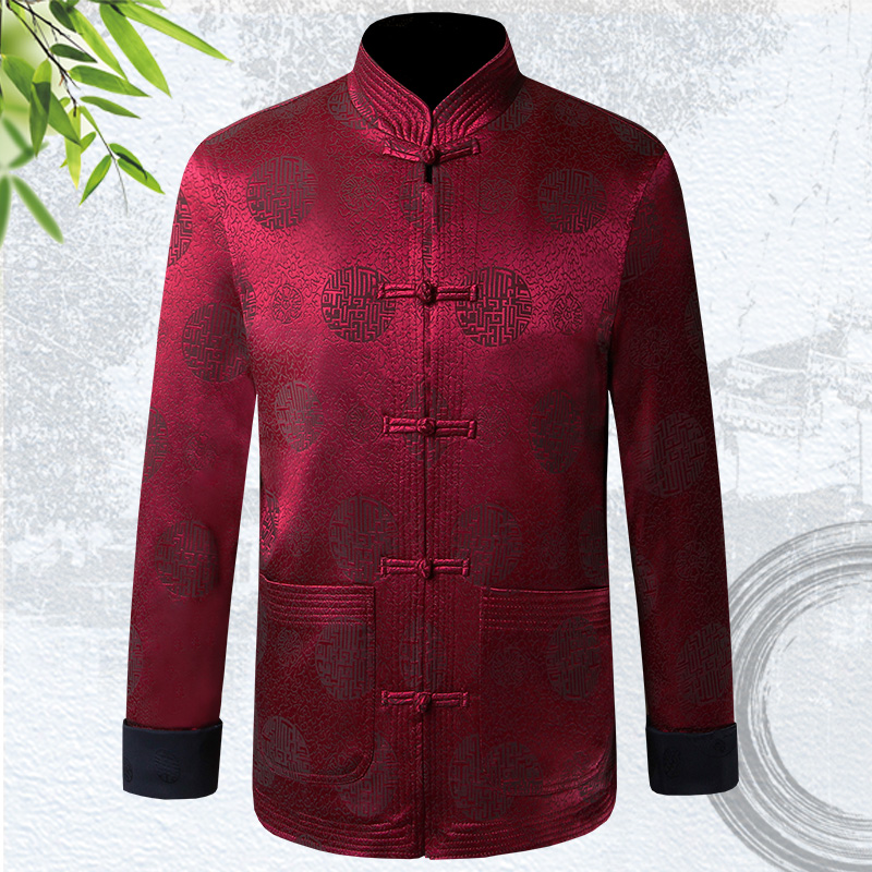 Spring and Autumn Chinese Style Couple Tang Suit Men's Middle-aged and Elderly Long-sleeved Long-sleeved Coat Grandpa Thick Top Dad Dress