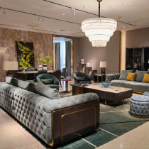 Allanster Furniture ANCIENT Italian light luxury leather sofa coffee table TV cabinet dining table and chairs