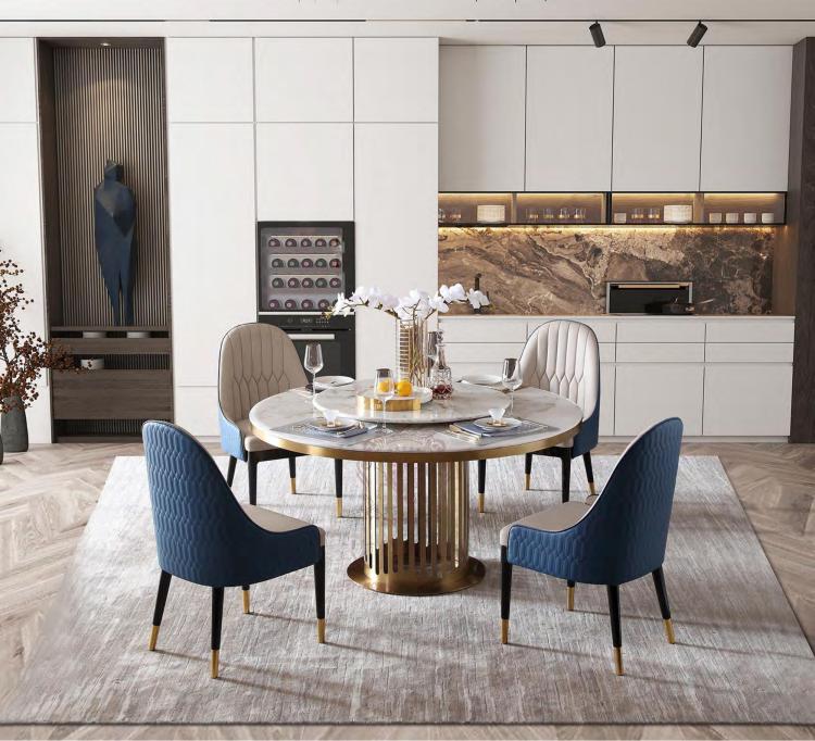 Allensite Furniture Marble Dining Table Round Solid Wood Stainless Steel Modern Light Luxury Dining Table Dining Table