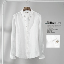 Spring and summer new linen shirt mens long sleeve white shirt loose casual very fairy coat mens hemp material versatile trend