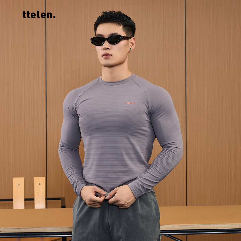 Telen. Delicate, Skin-Friendly, High-Elasticity, Silky, Tight-Fitting Sports Training Fitness Clothes That Make You Look Bigger, Basic Long-Sleeved T-Shirt for Spring Telen. Delicate, Skin-Friendly, High-Elasticity, Silky, Tight-Fitting Sports Training Fitness Clothes That Make You Look Bigger, Basic Long-Sleeved T-Shirt for Spring