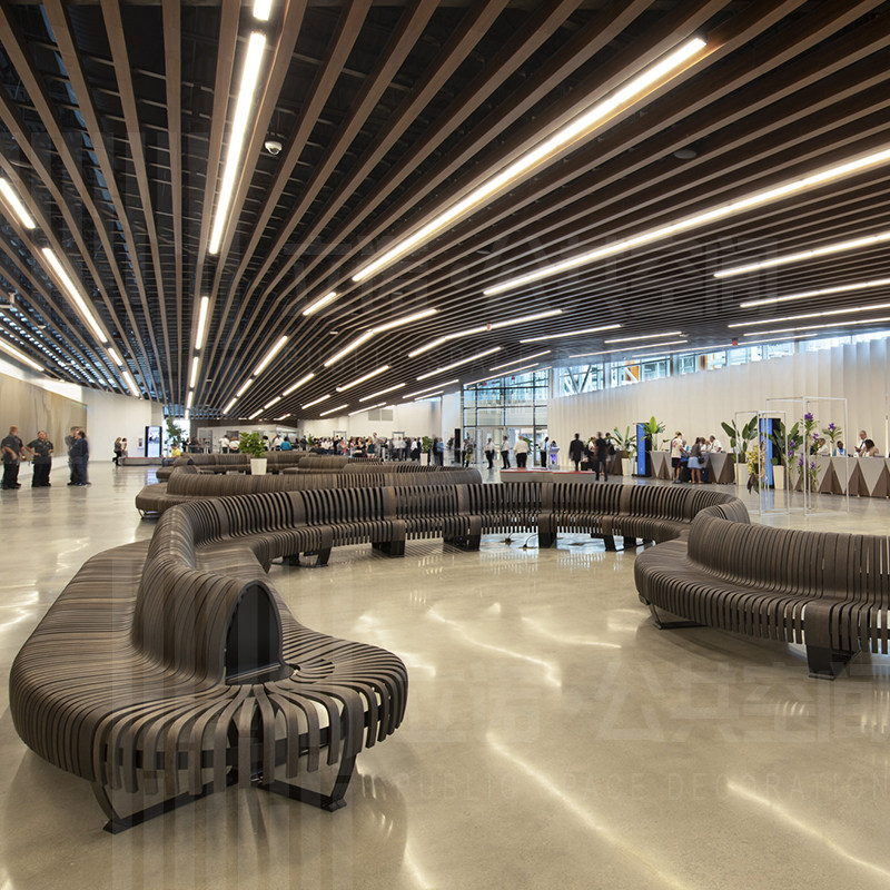 Shopping mall wooden leisure chair creative bench solid wood round simple slice stainless steel special-shaped leisure seat customization