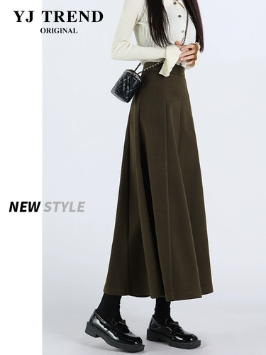 Приталенная длинная шерстяная осенняя длинная юбка, высокая талия, А-силуэт, средней длины