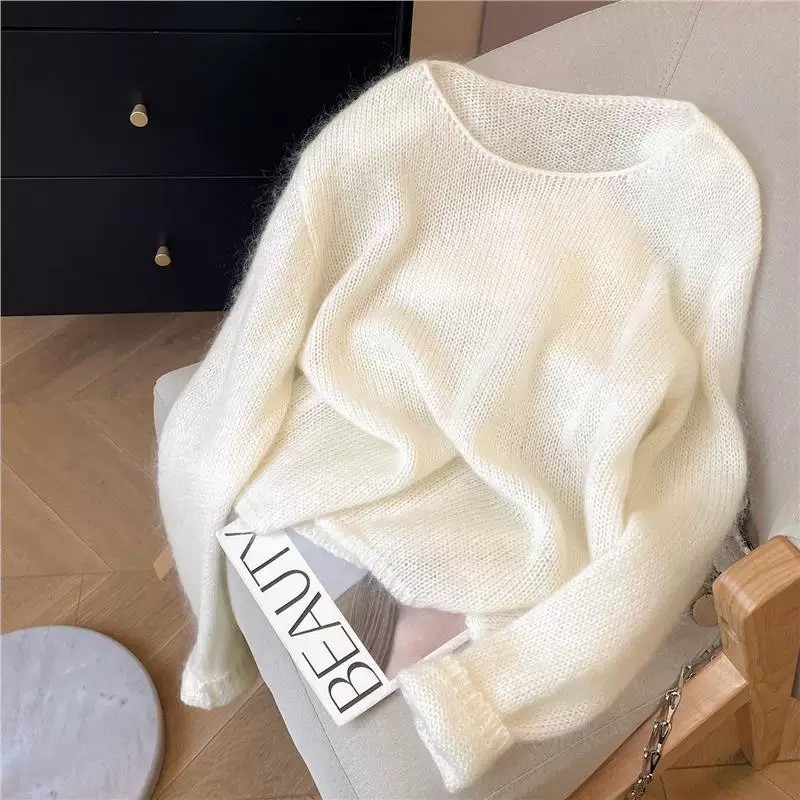 Super Fairy-Like, Gentle, Soft and Waxy Mohair Knit Sweater for Women, Round Neck Pullover, Loose and Lazy Style, Versatile Top for Autumn and Winter Super Fairy-Like, Gentle, Soft and Waxy Mohair Knit Sweater for Women, Round Neck Pullover, Loose and Lazy Style, Versatile Top for Autumn and Winter