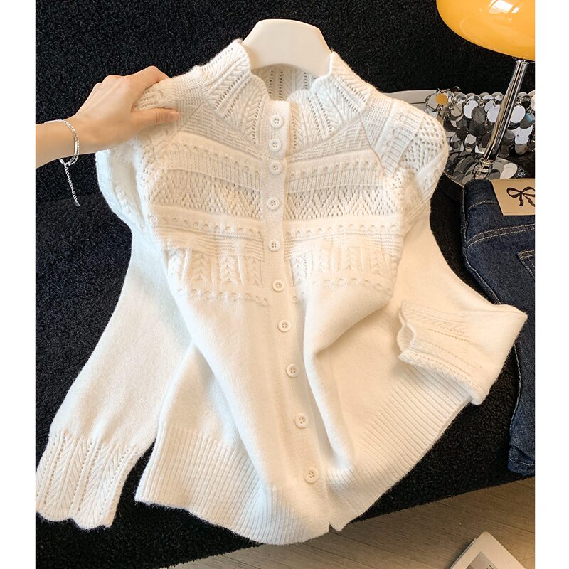 Recommended for Personal Collection~ Heavy Crochet Half-High Collar Long-Sleeve Knitted Cardigan for Women, New Autumn and Winter Style, Loose and Age-Reducing Sweater