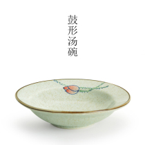  Underglaze color ceramic drum-shaped soup bowl Japanese cuisine Salad tableware Mixed noodles Cold dish plate Western dessert bowl Family use