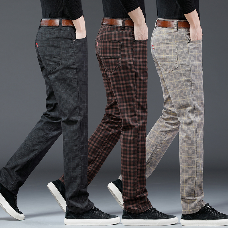 Men Loose Casual Pants Pure Cotton Straight Barrel Men Pants 2022 Casual Long Pants Spring Plaid Pants Spring Autumn Pants Men