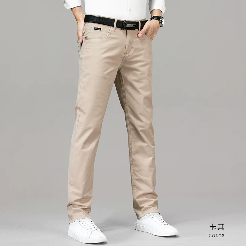 Универсальные весенние эластичные хлопковые брюки для мужчин, slim fit, свободный прямой крой