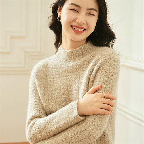 Кашемировый трикотажный демисезонный шерстяной свитер, увеличенная толщина, в корейском стиле