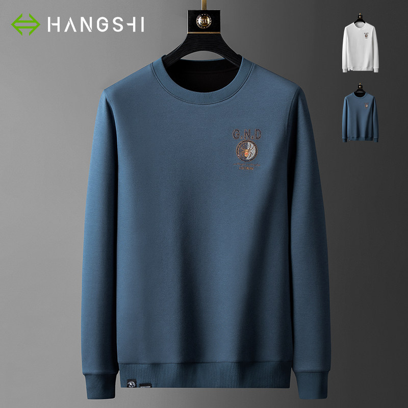 Ultra comfortable space cotton high-end round neckline thick cotton T male spring money casual cover loose male middle aged long sleeve