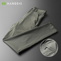 Silky hanging ice silk casual pants mens straight tube 2021 new autumn sports middle-aged Business West pants mens ultra-thin