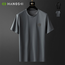 Light luxury moisture wicking wicking mesh hollow hollow short sleeve T-shirt mens summer thin casual Ice Silk middle-aged mens body tide