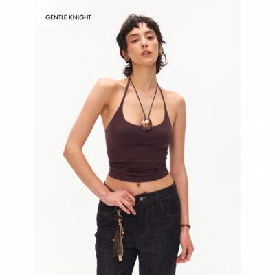GENTLE KNIGHT Slim shoulder strap U-neck halter knitted halter top is a basic women's slimming, tall and elastic top