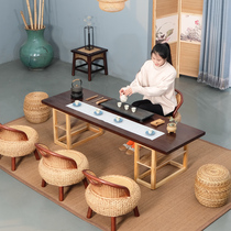 Balcony tea table and chair combination Simple Zen solid wood Kung Fu tea table table Household tea art tea table Rattan small tea table