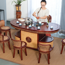 Balcony tea table and chair combined Solid wood household small tea table office Fujiji Chinese tea table tea set