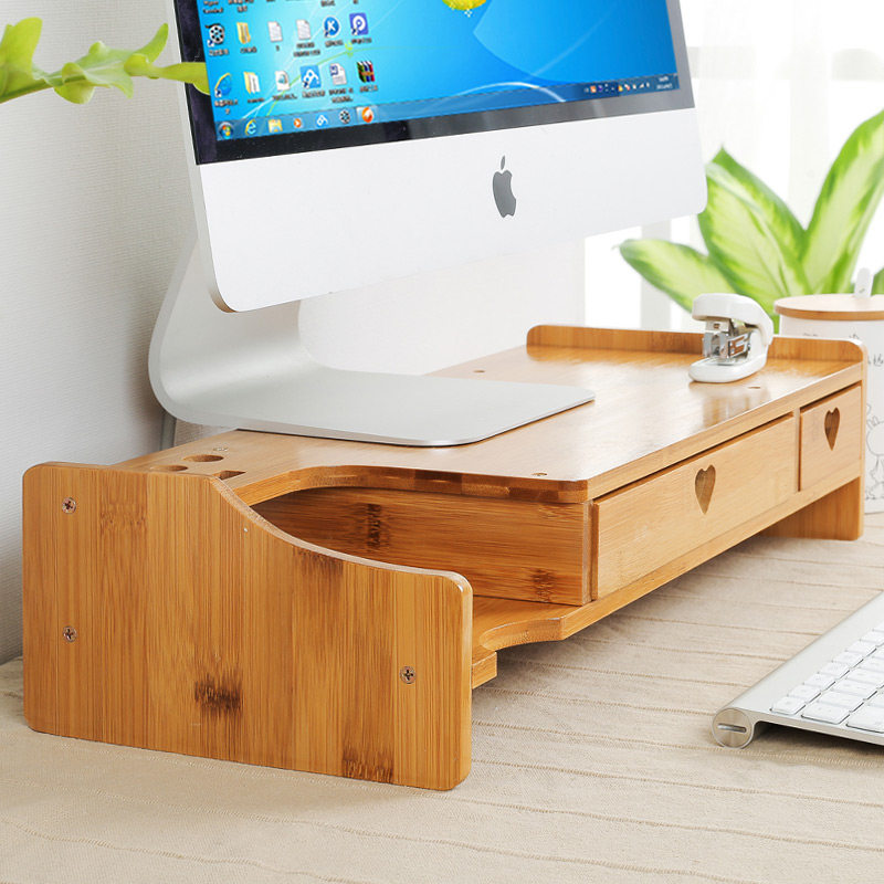 Bamboo desktop computer screen heightened shelf screen bracket base bracket office desk rack