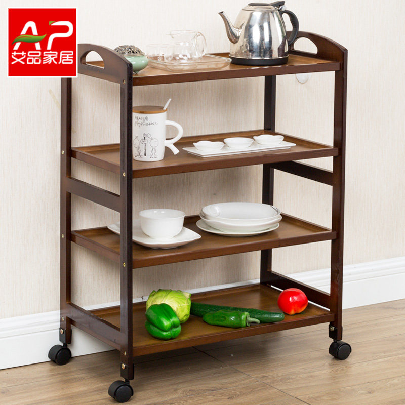 Hot Pot restaurant vegetable shelf Shelf shelf removable wheel solid wood floor kitchen dining car cart vegetable rack