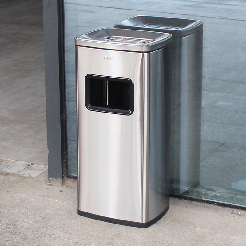 Hotel lobby elevator entrance trash can stainless steel commercial ash barrel extinguishing cigarette butt cylinder office smoking area corridor