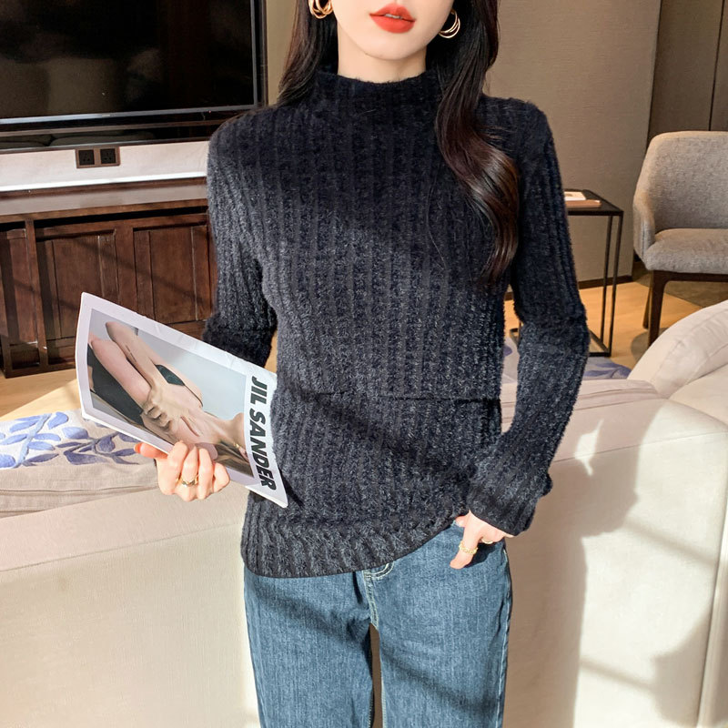 Pull-Over Nursing Top for Autumn and Winter, Thickened, Suitable for Going Out, Half-High Collar Sweater, Trendy Mom Style, Warm Breastfeeding Base Shirt Pull-Over Nursing Top for Autumn and Winter, Thickened, Suitable for Going Out, Half-High Collar Sweater, Trendy Mom Style, Warm Breastfeeding Base Shirt