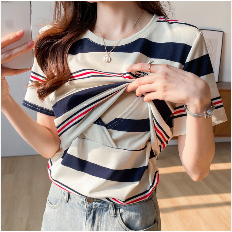 Zipperless Nursing Top Spring and Autum Long-Sleeved Stripesd Postpartum Period Hot Mom Outing Summer Clothing Breastfeeding Confinement Clothing Zipperless Nursing Top Spring and Autum Long-Sleeved Stripesd Postpartum Period Hot Mom Outing Summer Clothing Breastfeeding Confinement Clothing