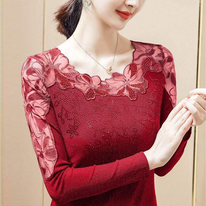 Lace Base Shirt for Women 2026 New Style Inner Wear with Lace Round Neck Long Sleeve Thin T-Shirt Gauze Fashionable Top