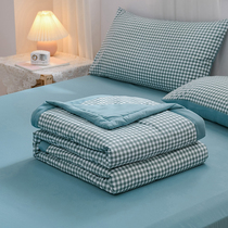 Japan imports MUJIE summer thin air conditioning by four sets of plaid thin quilts Summer full pure cotton summer cool quilt