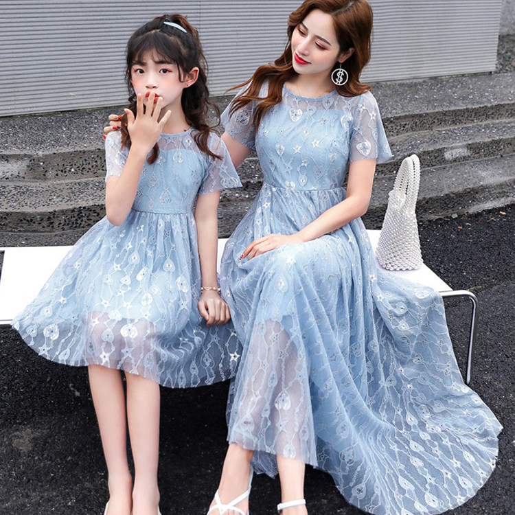 Sweet fashion children's dress summer dress 2021 new lace - colored dress paternity dress gas