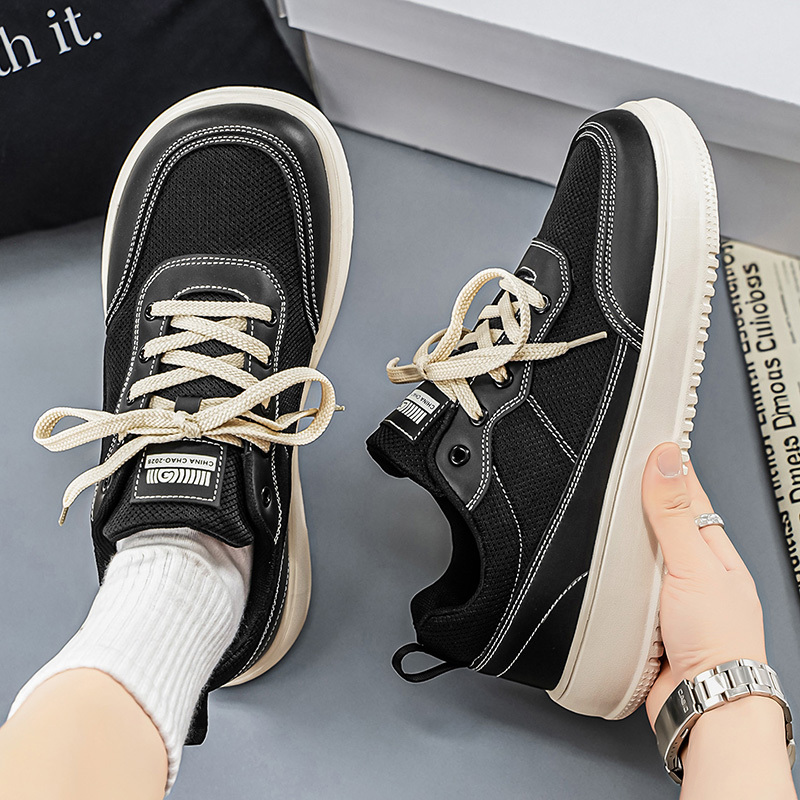 Large Size Wide-Toe Shoes, Breathable for Summer, Widened and Heightened, Black Casual Sneakers, Thick-Soled, Lightweight, Odor-Resistant, Sports Big-Toe Shoes