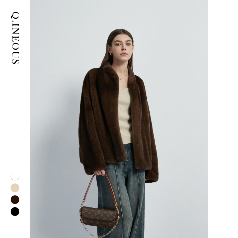 Vintage European-Style Imported Short Mink Coat with Stand Collar for Women, Full Mink Velvet Fur Coat Vintage European-Style Imported Short Mink Coat with Stand Collar for Women, Full Mink Velvet Fur Coat