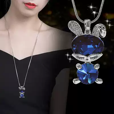 Zircon Crystal cute little rabbit necklace female Korean autumn and winter sweater refining female long version decorative hanging ornaments Joker pendant